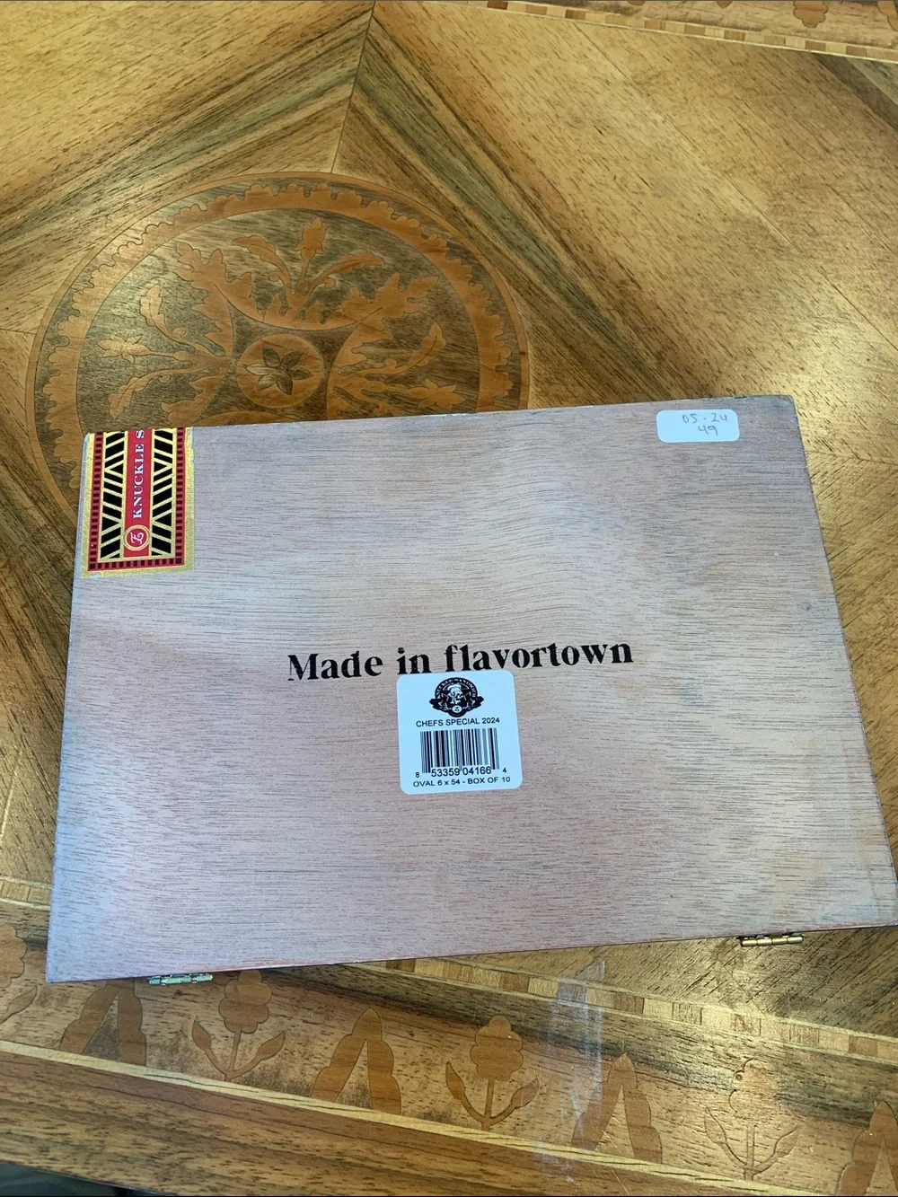 ⁠Knuckle Sandwich Chef Special Espinosa Wood Cigar Box Empty Guy Fieri Skull